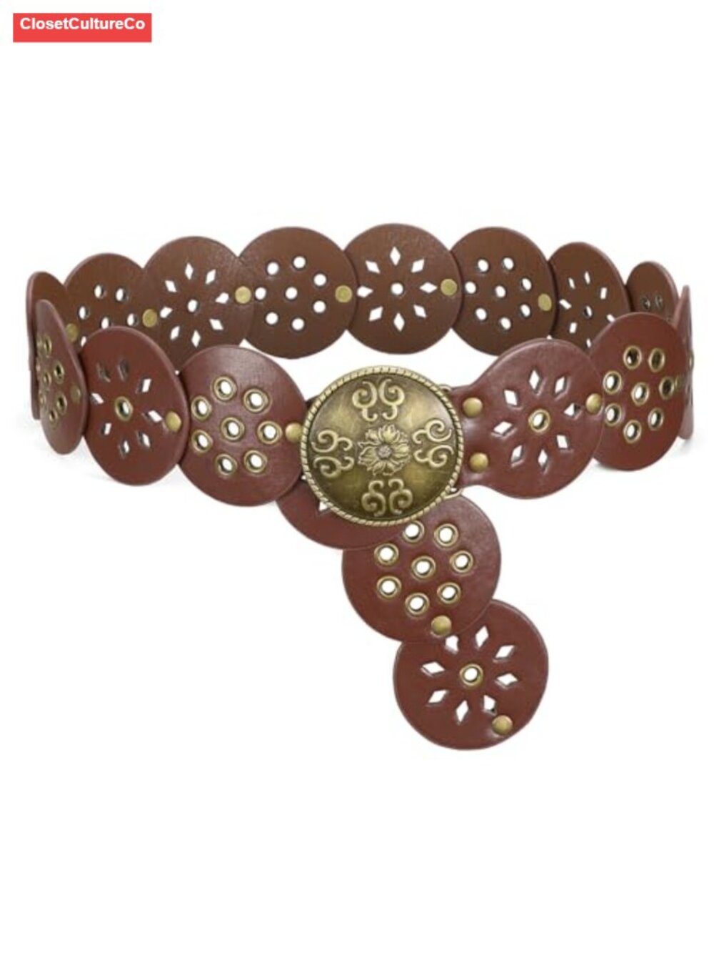 Faux Leather Western Disc Belt Wide Boho Concho Cowgirl Adjustable